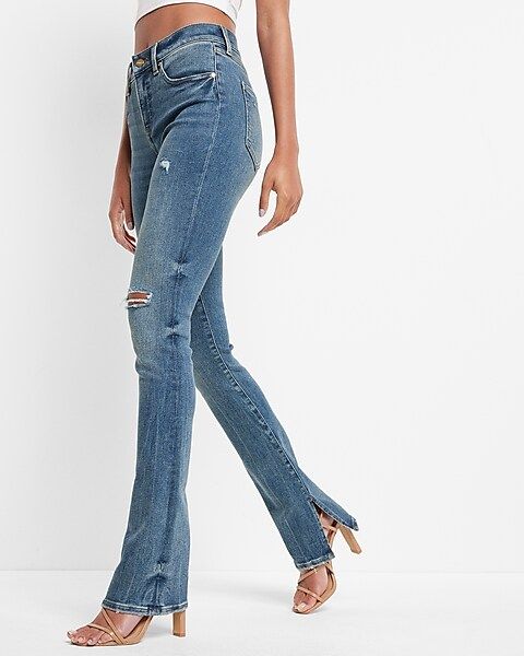 Mid Rise Medium Wash Ripped Skyscraper Jeans | Express