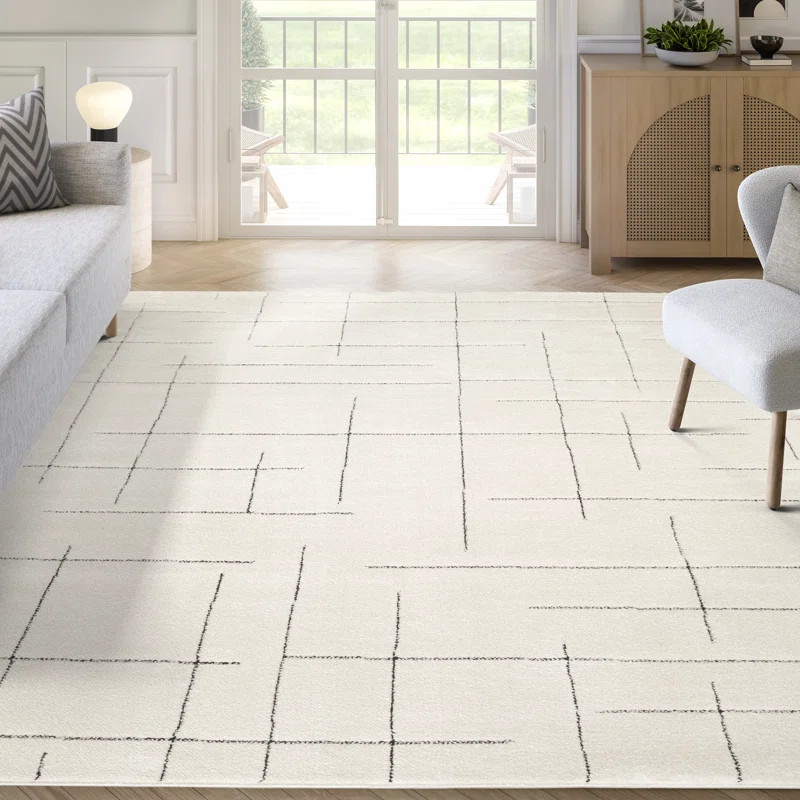 Abani Orith OLV130A Modern Cream Black Abstract Line Minimalist Area Rug | Wayfair North America