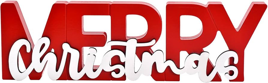 Merry Christmas Sign, Wooden Christmas Decoration Signs, Merry Christmas Wood Cutout, Free Standi... | Amazon (US)