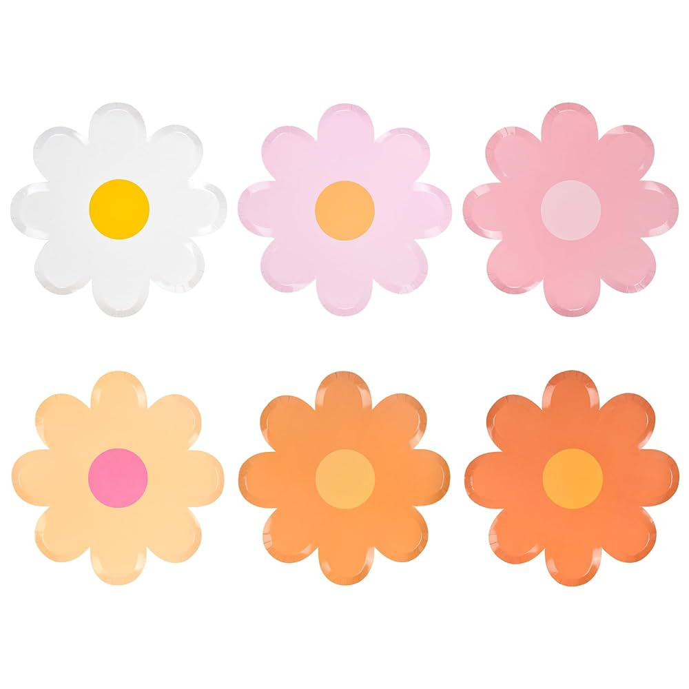 Daisy Paper Plates Groovy Party Plates 9inch Disposable Daisy Flower Shaped Dinner Plates Summer ... | Amazon (US)