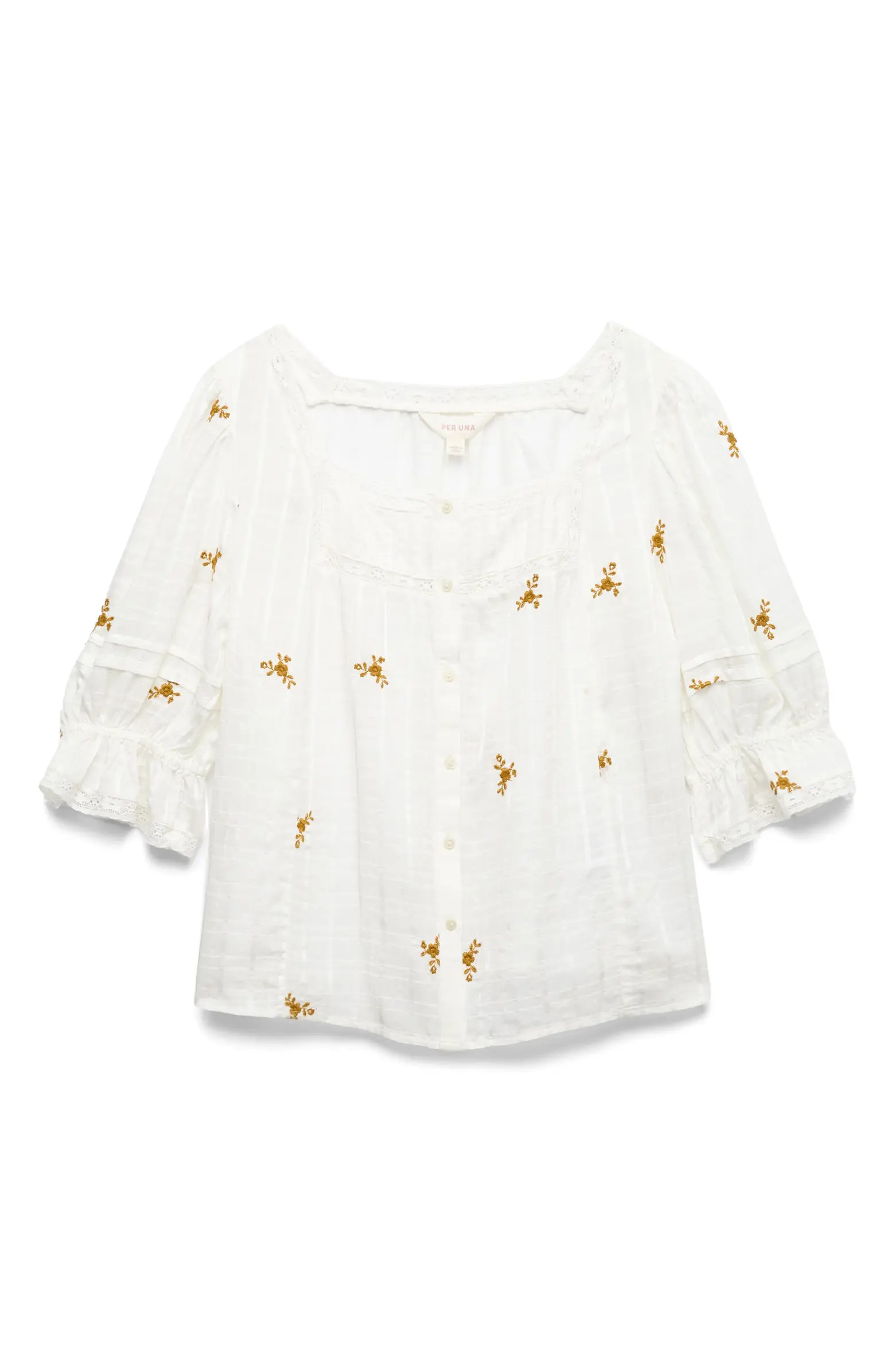 Floral Embroidered Lace Trim Button-Up Top | Nordstrom