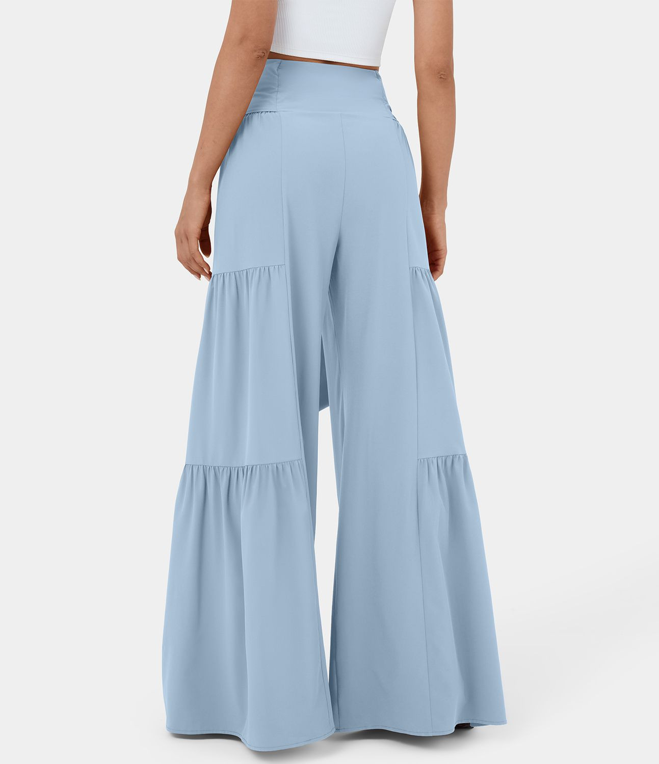 Women’s Breezeful™ High Waisted Shirred Tie Front & Back Plicated Wide Leg Flowy Quick Dry Ca... | HALARA