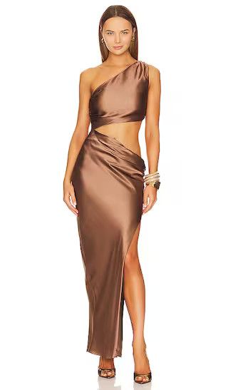 Raya One Shoulder Asymmetrical Gown in Desert | Revolve Clothing (Global)