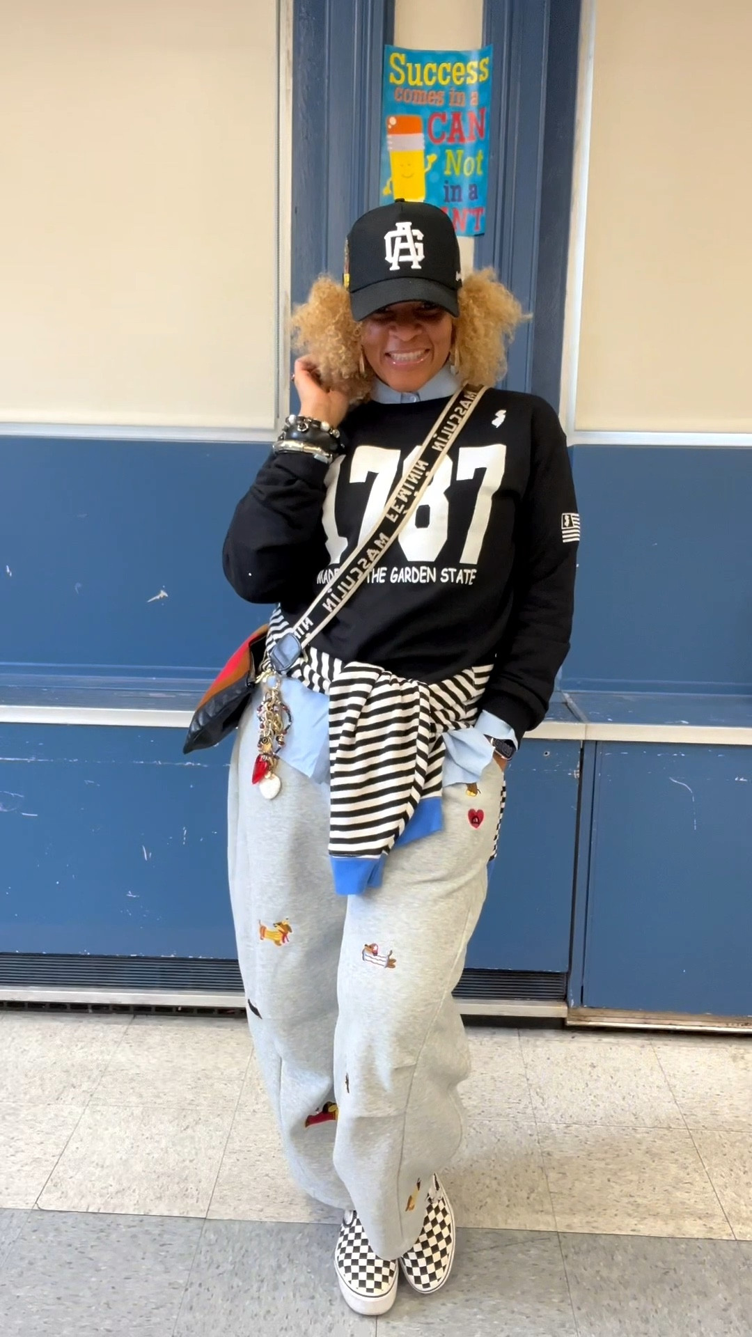 Spring break mode: activated! 💃🌸 lightly dancing my way into freedom! 

P.S. it’s still cold here in Jersey! Damn war has me stuck here 😫

#ootd #friday #springbreak #jersey #teachersofinstagram

Hat: @Agapeunco 
1787 Sweater: @Jrzy_Wear 
Shirt: @J.Crew  
Waist sweater: @freepeople
Sweatpants: @aelfriceden_official 
Slip-ons: @vans 
Bag: @Clare V. 
Bag fob: @ElleSheba

#LTKootd #LTKSaleAlert #LTKWorkwear