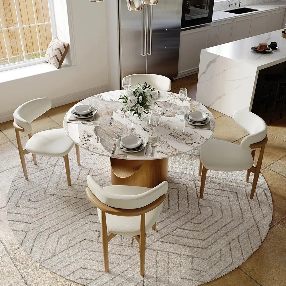Modern 5/7 Pieces Dining Room Sets, Pre-Assembly Round Dining Table Sets, Sintered Stone Tabletop... | Wayfair North America