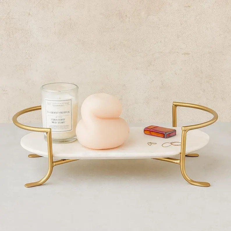 Luxury White Faux Marble Decorative Tray with Gold Handles \u2013 Elegant Vanity & Coffee Table O... | Etsy (Global)