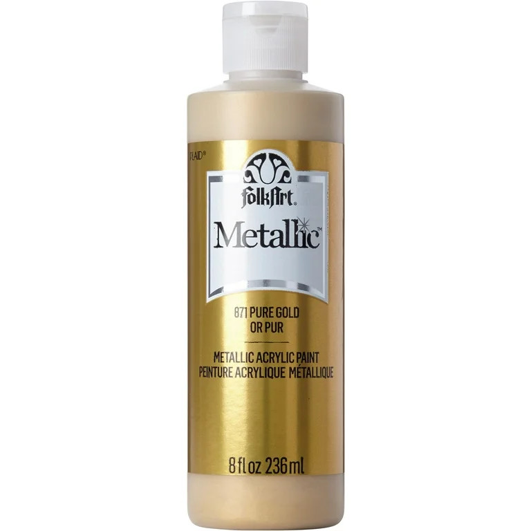 FolkArt Metallic Acrylic Craft Paint, Metallic Finish, Pure Gold, 8 fl oz | Walmart (US)