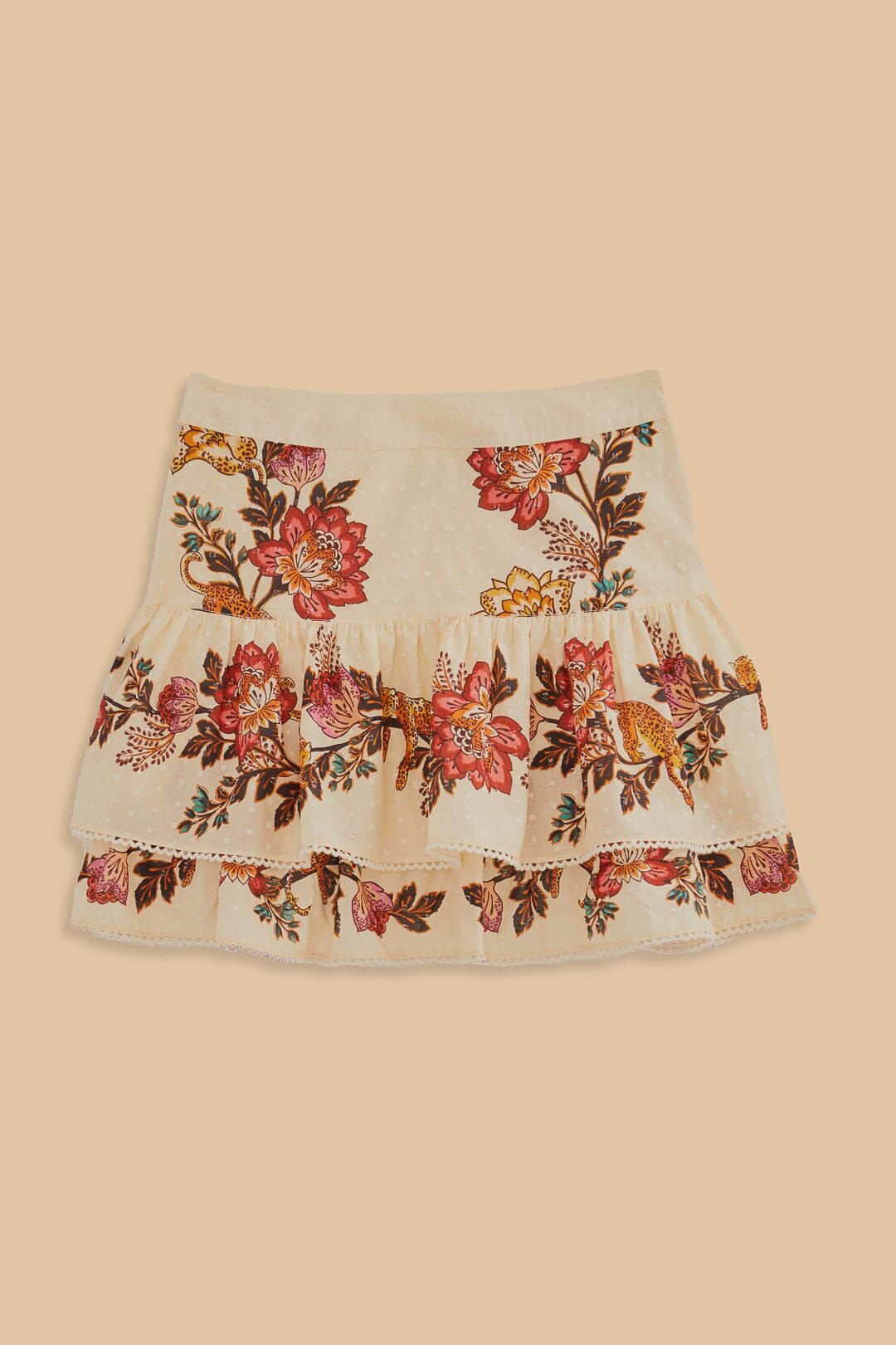 Sand Leopard Flowers Mini Skirt | FarmRio