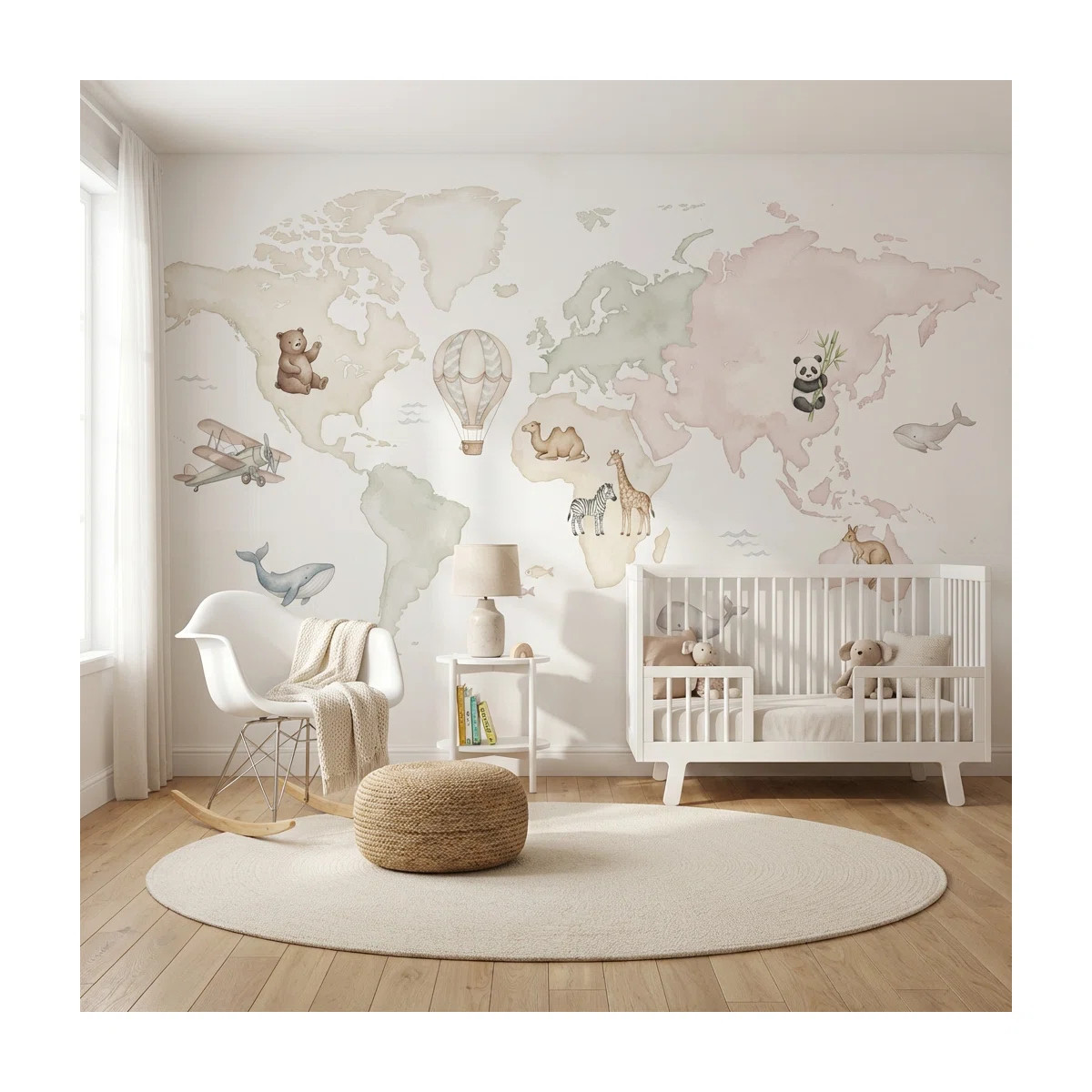 Watercolor World Map Wallpaper Animal Nursery Wall Mural | Wayfair North America
