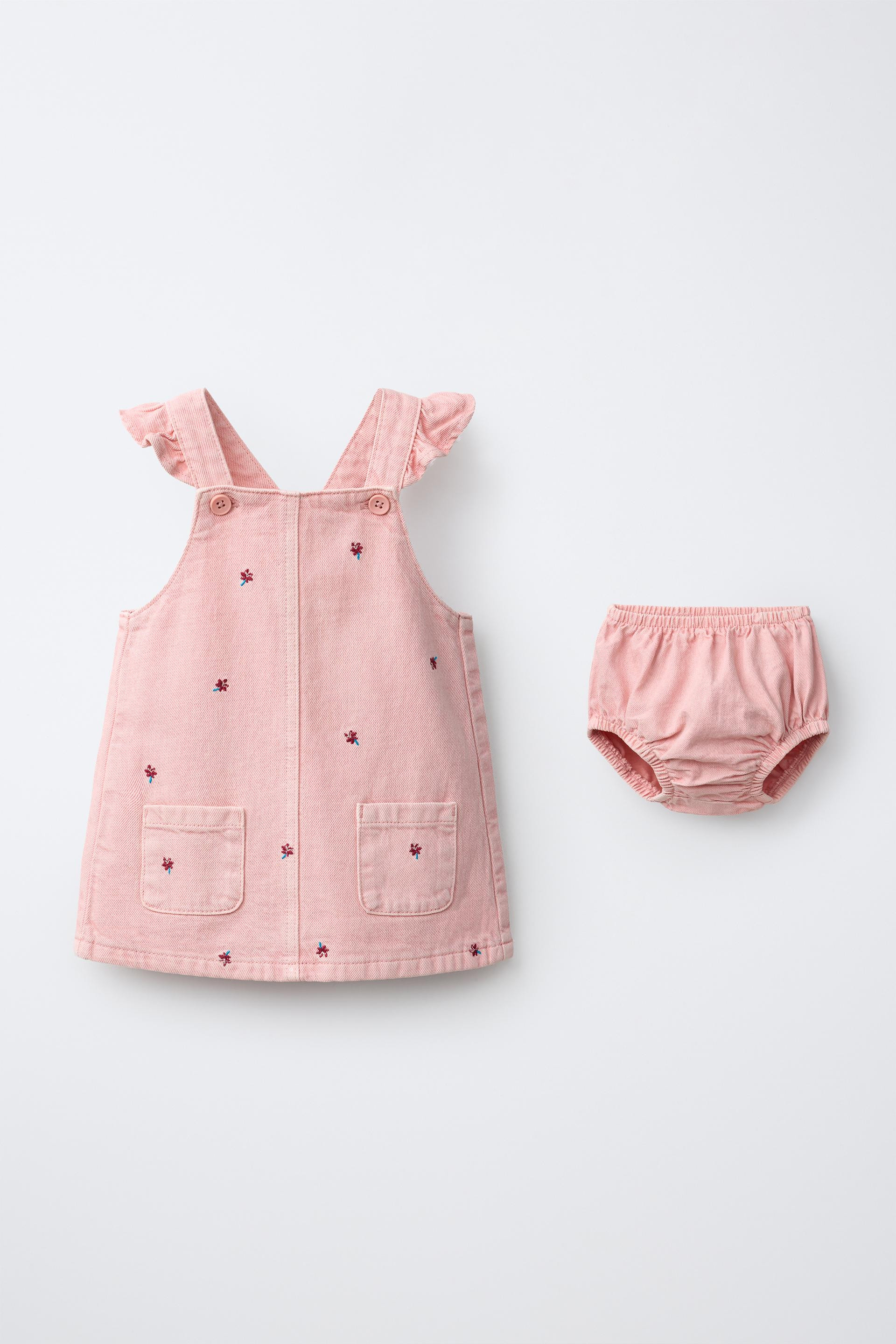 Zara - Floral Twill Pinafore Set - Pink - 9-12 Months (31,5 Inches) - Kids | Zara US
