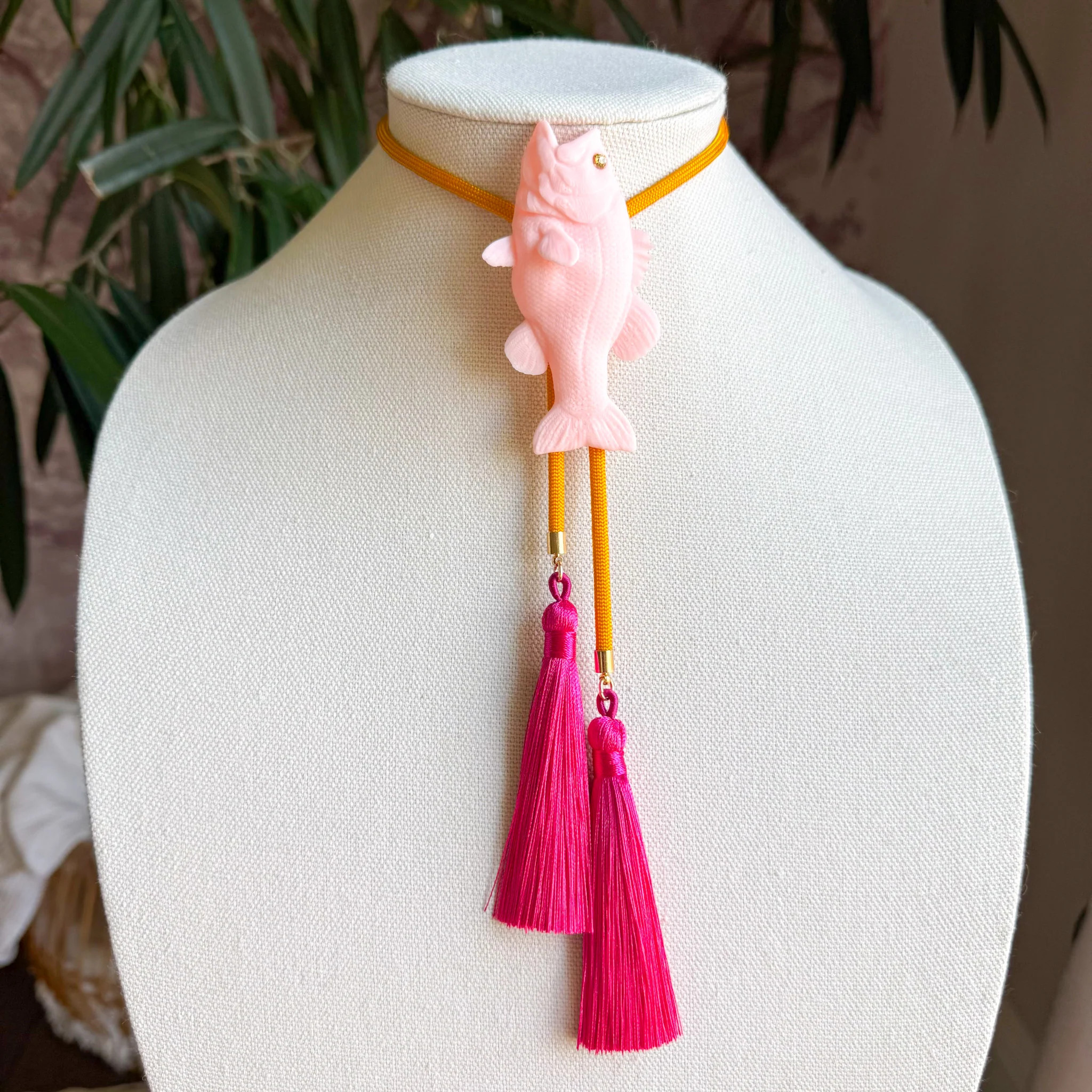 Fish Bolo Blush Pink with Golden Yellow & Fuchsia | Rahya Jewelry Design