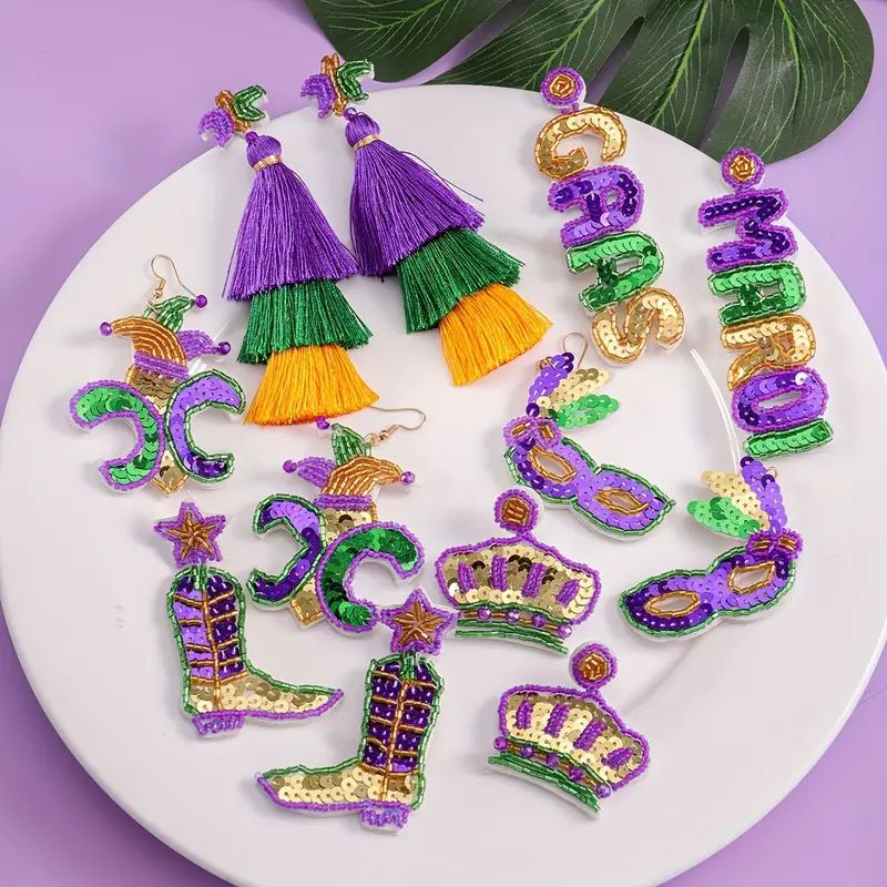 MARDI GRAS Colorful Ear Jewelry Threads Tassel Boots Crown Mask Design Dangle Earrings Party Styl... | Temu Affiliate Program