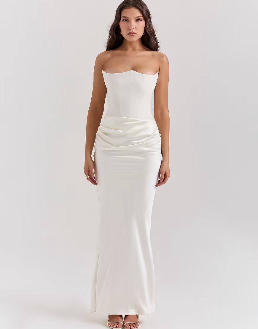House of CB Persephone strapless corset dress in ivory-White | ASOS (Global)