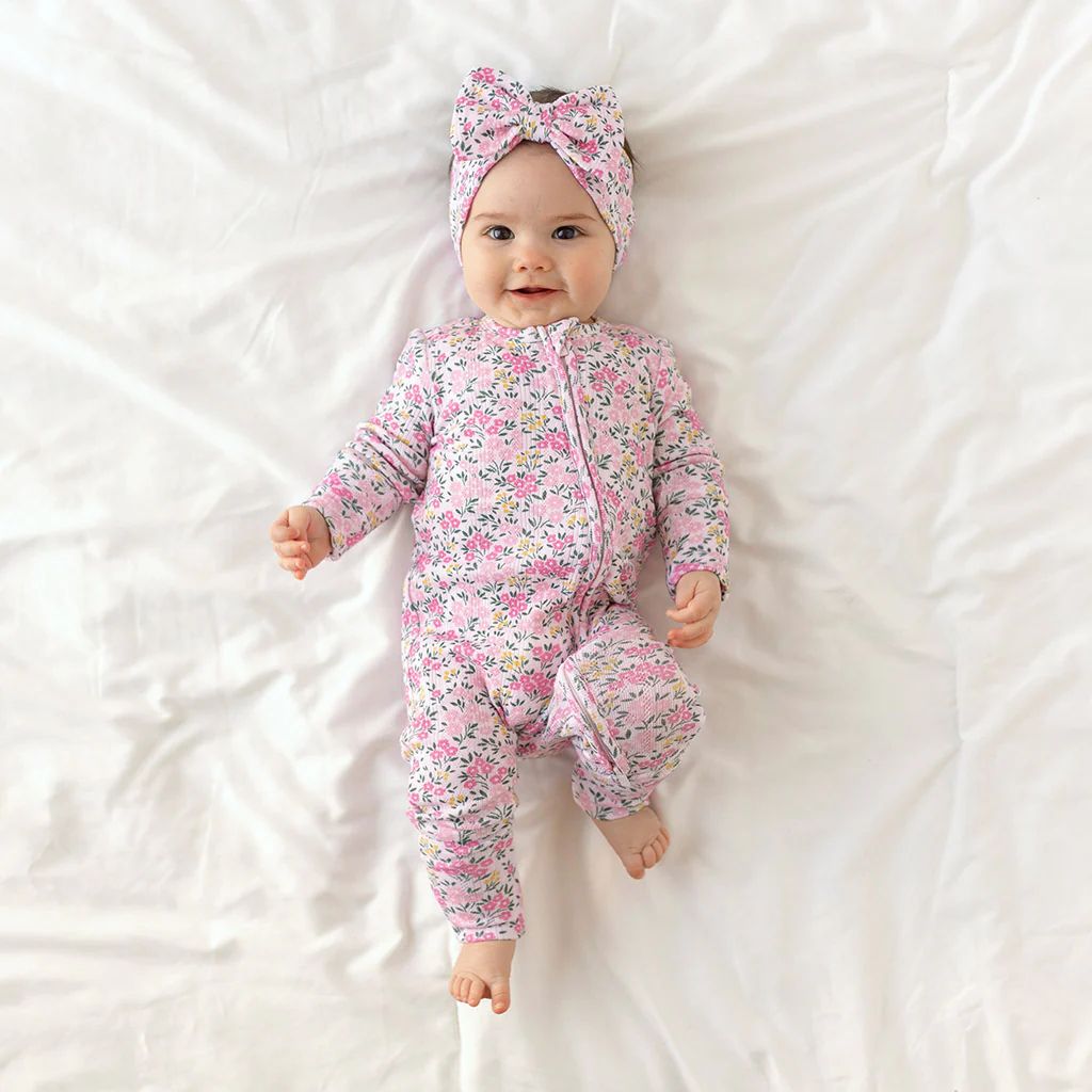 Floral Pointelle Pink Baby Convertible Sleeper | Meadow Haze | Posh Peanut