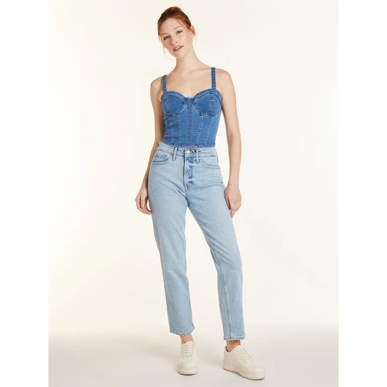 No Boundaries Juniors’ Denim Corset Top, Sizes XS-XXXL - Walmart.com | Walmart (US)