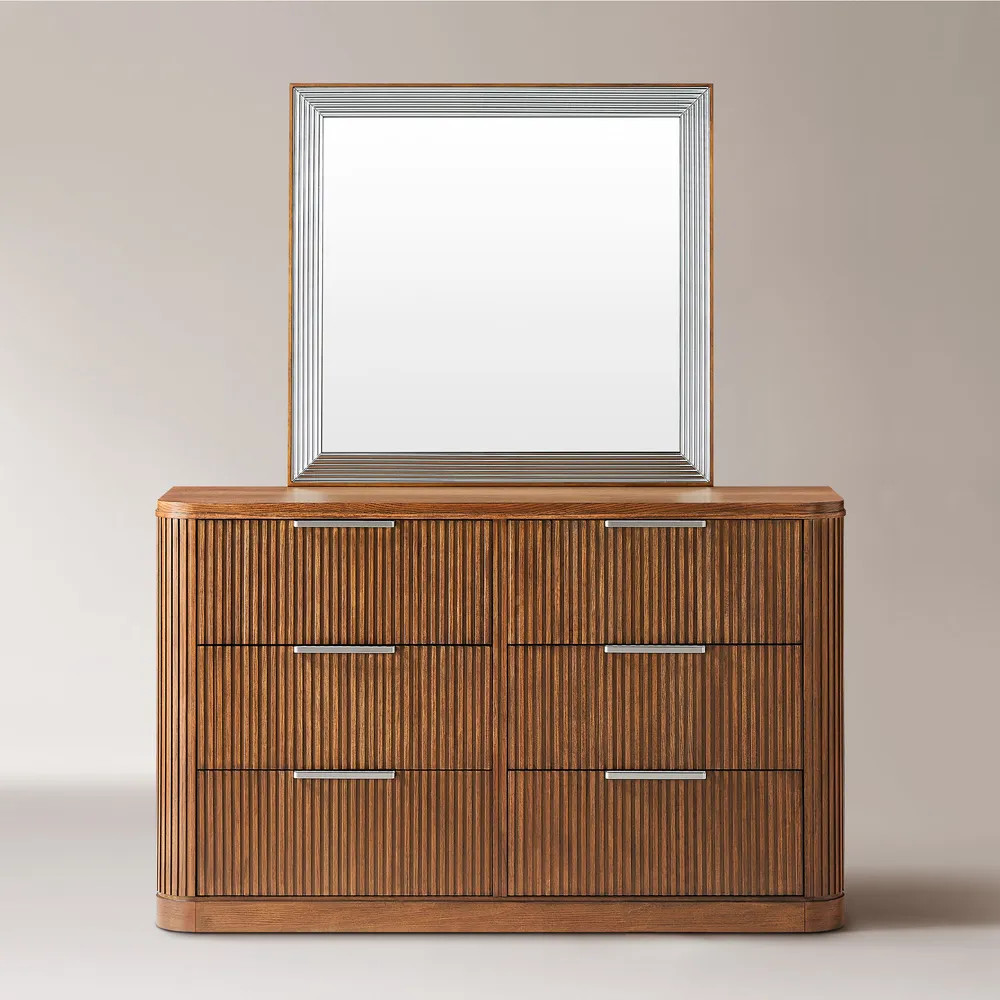 Finnley 62" Fluted 6-Drawer Dresser & Mirror Set | Hernest