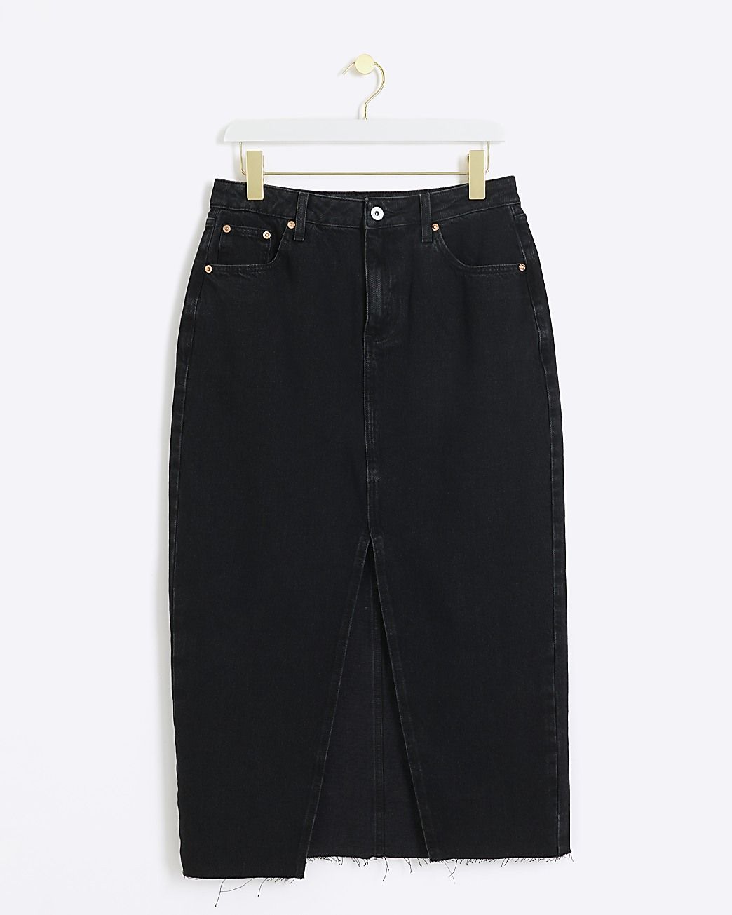 Petite black split hem denim maxi skirt | River Island (UK & IE)