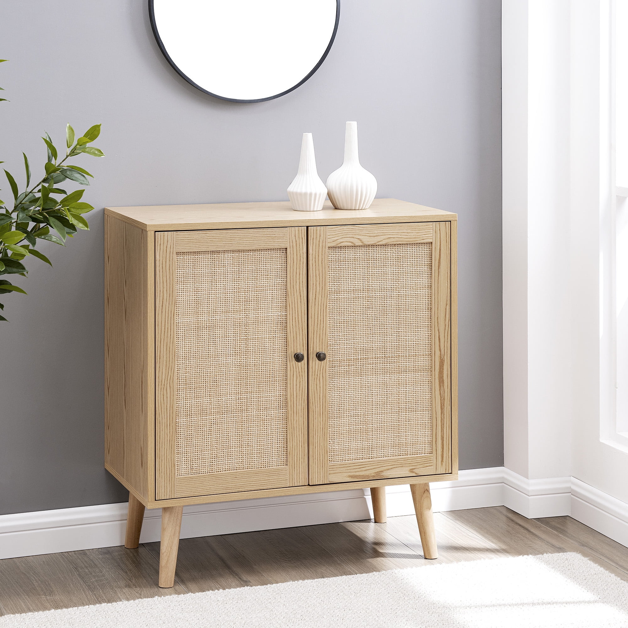 Manor Park Global Rattan Door Wood Accent Cabinet, Natural - Walmart.com | Walmart (US)