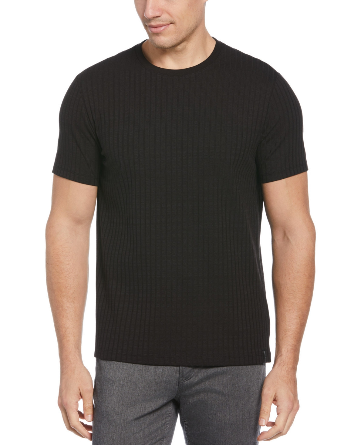 Perry Ellis Men's Rib Knit Crew Neck T-shirt - Black | Macy's