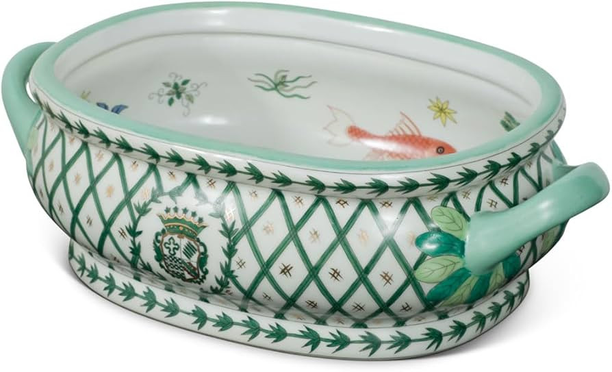 ChinaFurnitureOnline Green and White European Motif Chinese Porcelain Footbath Planter | Amazon (US)