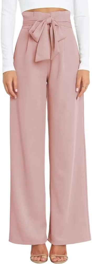 Yazinie Pink Dress Pants Women Pink Pants Outfit Pink Wide Leg Pants Outfit Pink Trousers Amazon | Amazon (US)