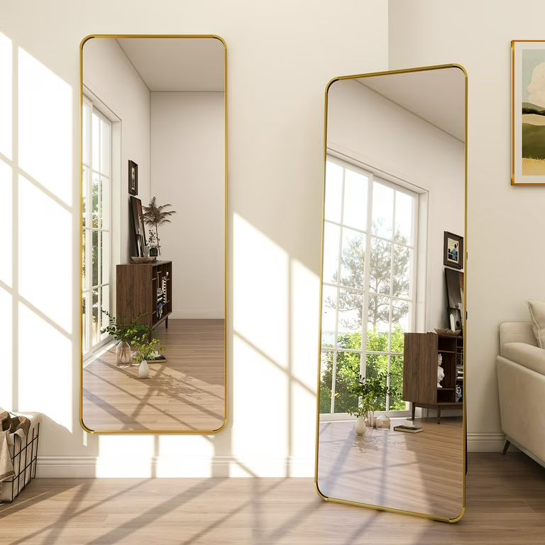 BEAUTYPEAK 21x64 Full Length Mirror Rectangle Safe Standing Floor Mirror,Gold | Walmart (US)