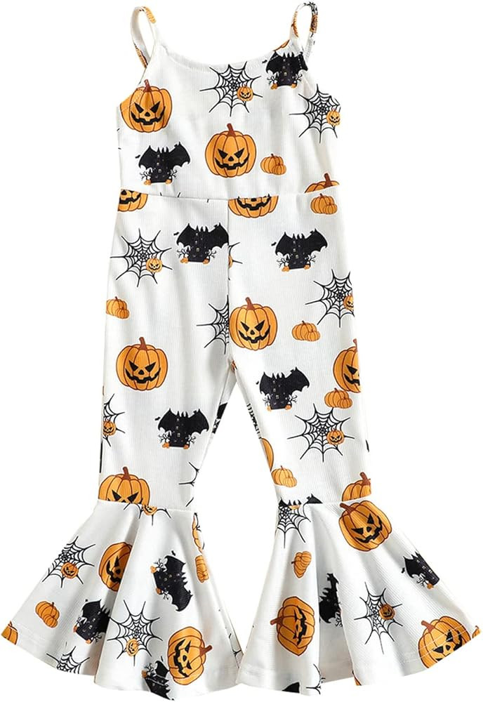 Amazon.com: Toddler Baby Girl Halloween Outfit Pumpkin Overalls Romper Jumpsuit Onesie Bell Botto... | Amazon (US)
