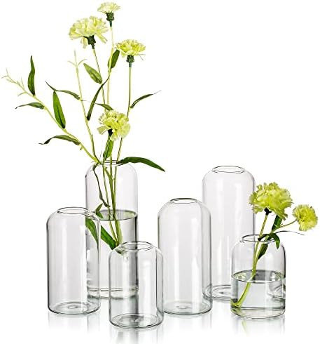 Hewory Glass Clear Modern Vase, Set of 6 - Small Bud Vases for Flowers, Elegant Home Decor Floral... | Amazon (CA)