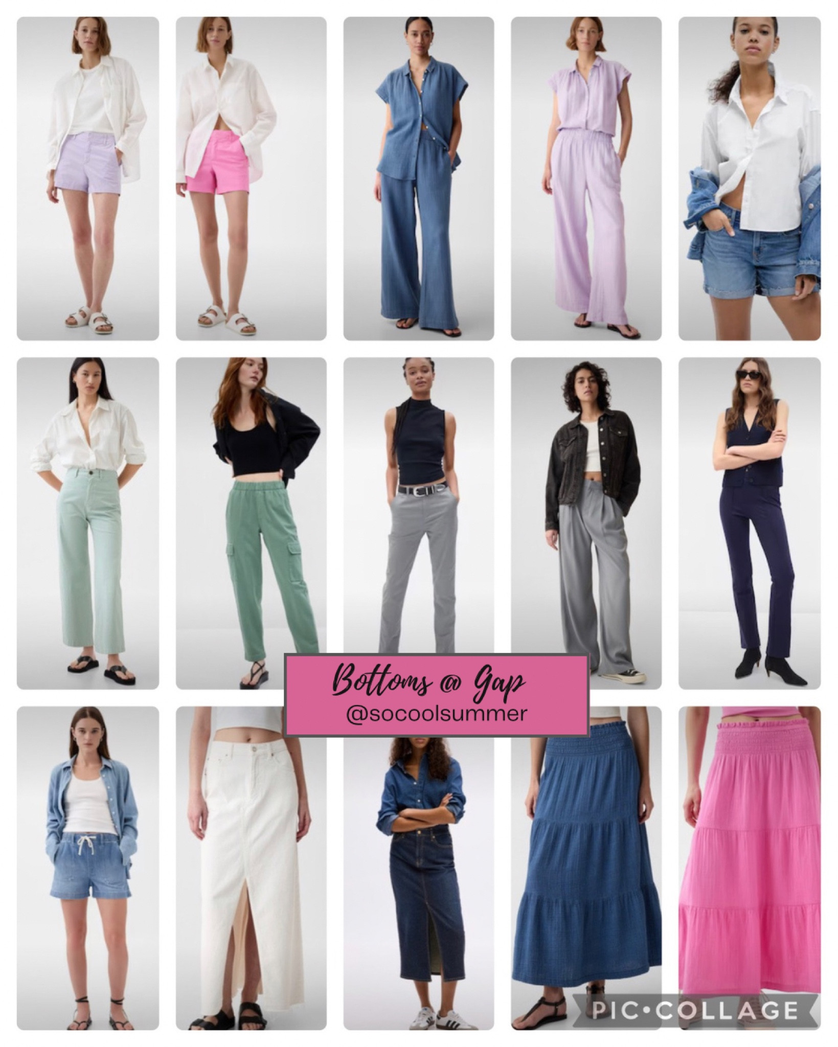 Bottoms for spring in summer colors.  All different styles and a few trends: cargos, wide leg pants, gauze, denim midi skirts and colored shorts.

#hocsummer #coolsummer #lightsummer #softsummer #pastelsummer #darksummer #brownsummer #sweetpeasummer #summerpalette #summerfinds




#LTKstyletip #LTKsalealert #LTKSeasonal