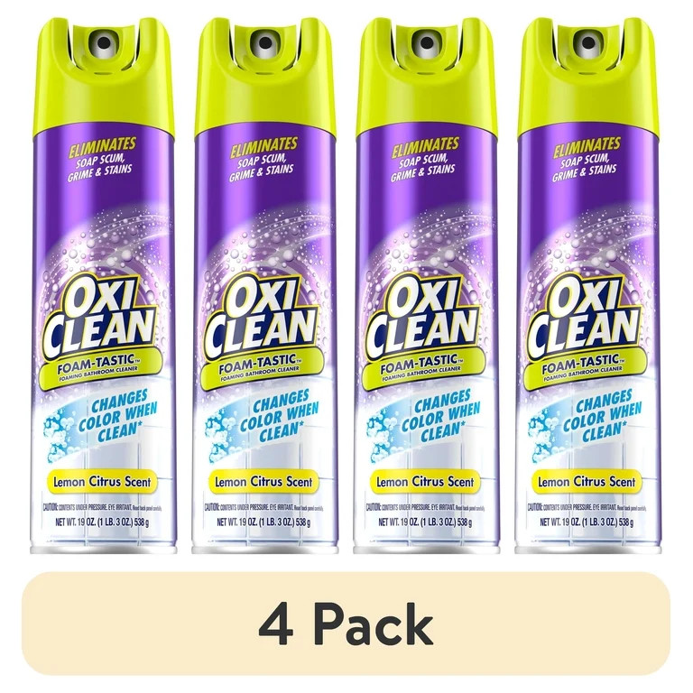 (4 pack) OxiClean Foam-Tastic Foaming Bathroom Cleaner, Removes Soap Scum, Grime & Stains, Lemon ... | Walmart (US)