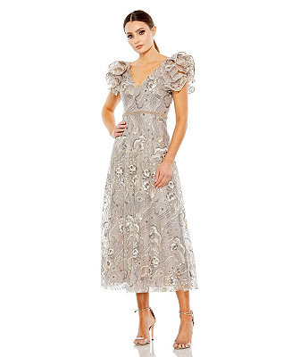 Mac Duggal Women's Embellished Ruffled Cap Sleeve A Line Dress - Macy's | Macy's