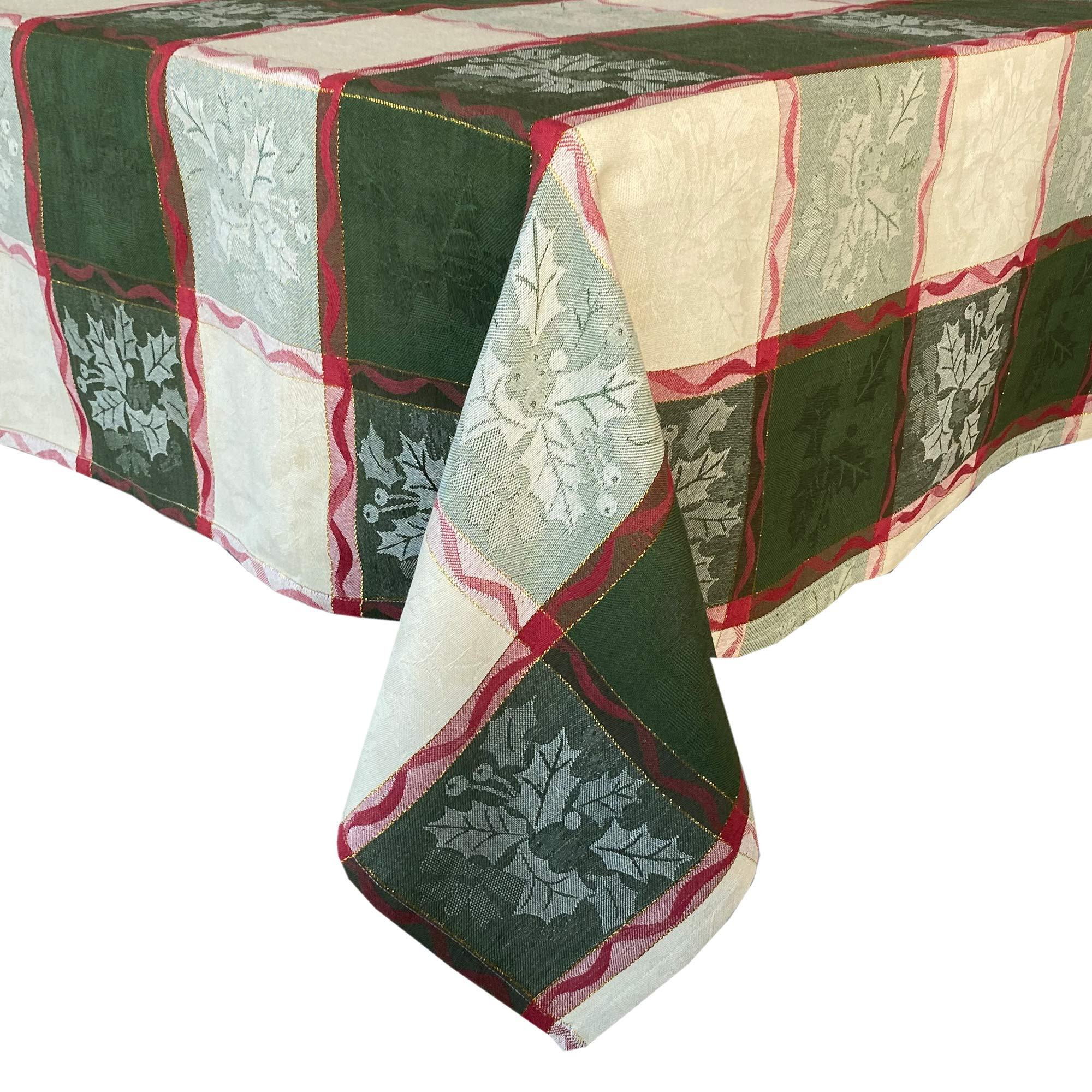 Lintex Golden Mistletoe and Ribbon Cotton Jacquard Christmas Fabric Tablecloth, Evergreen, Red Ribbo | Amazon (US)