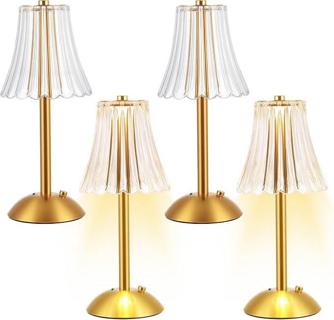 Liliful 4 Pcs LED Portable Cordless Table Lamp Touch Battery Operated Rechargeable Gold Desk Lamp... | Amazon (US)
