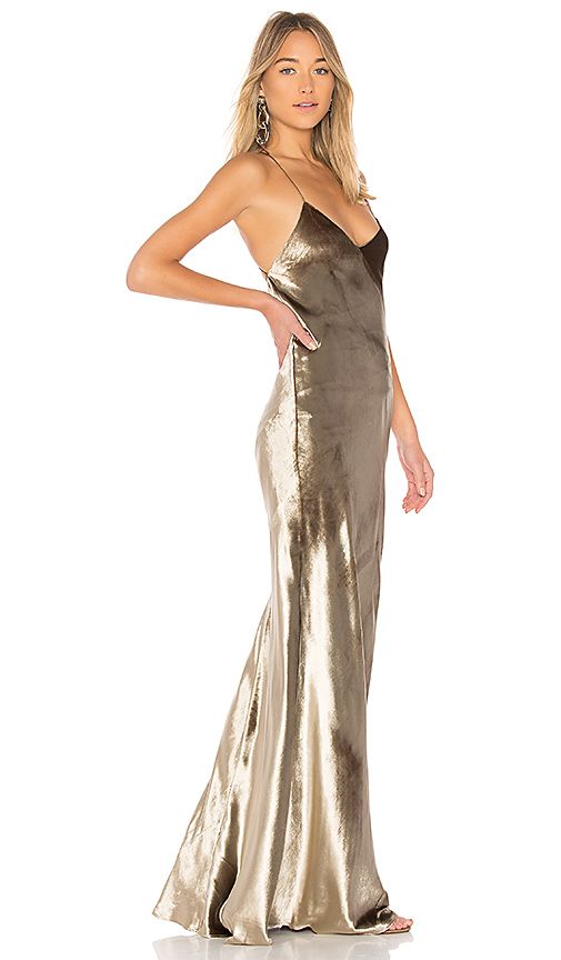 Michelle Mason Bias Maxi Dress in Metallic Gold. - size 0 (also in 4,6) | Revolve Clothing