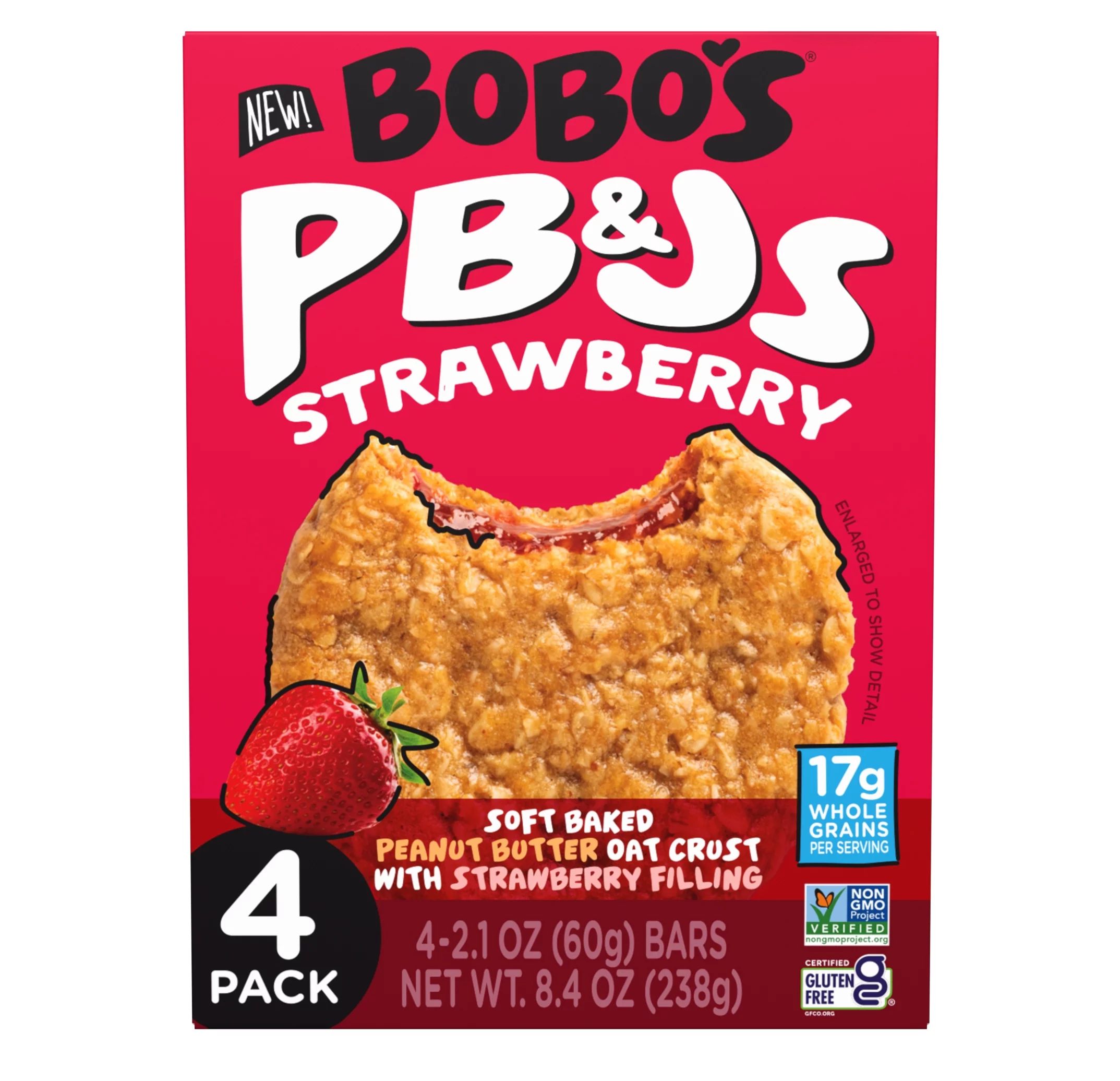 Bobo's PB&Js, Peanut Butter Oat Crust With Strawberry Filling, 4 Pack of 2.1oz oat snacks | Walmart (US)