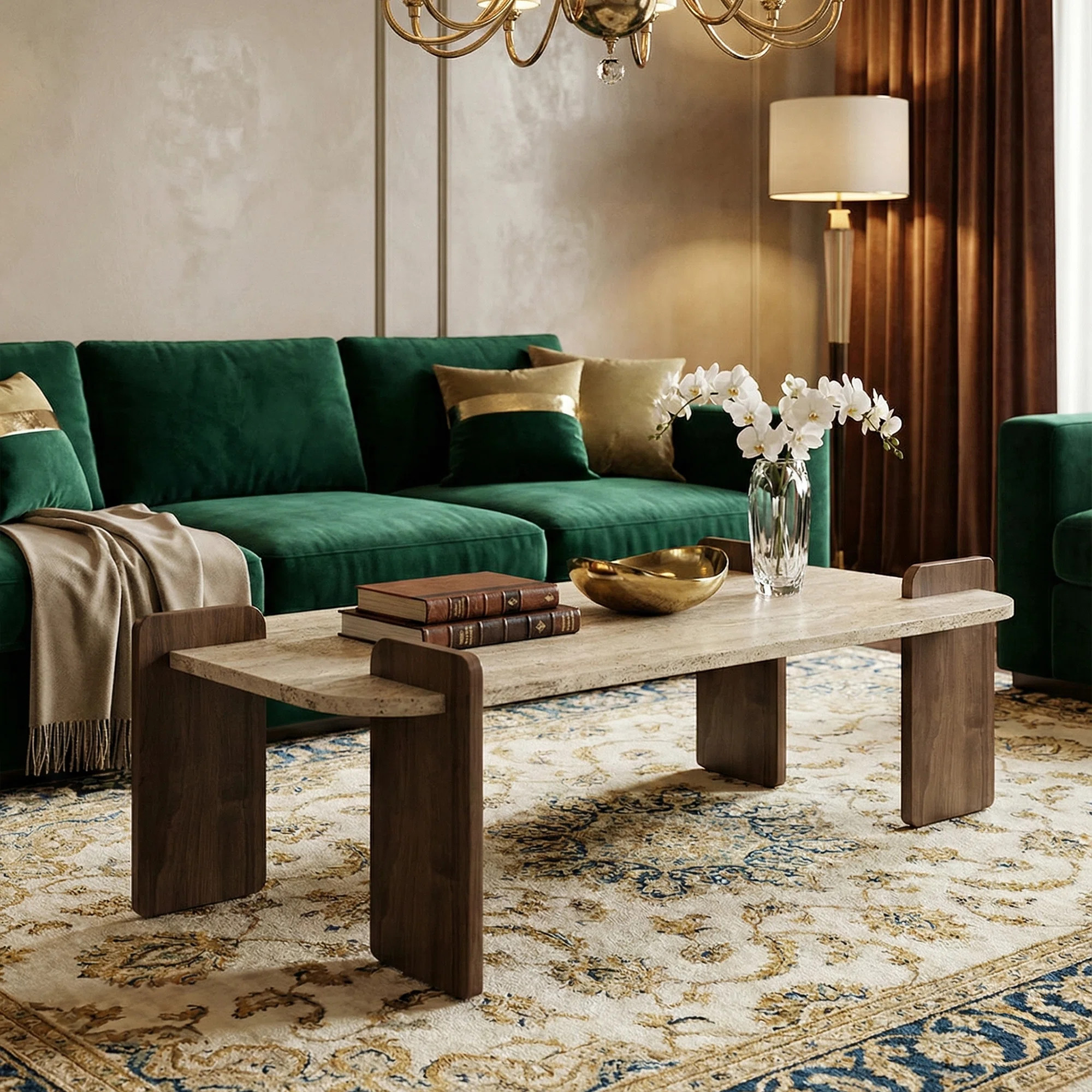 Hokku Designs Travertine And Walnut Rectangle Coffee Table - Wayfair Canada | Wayfair North America