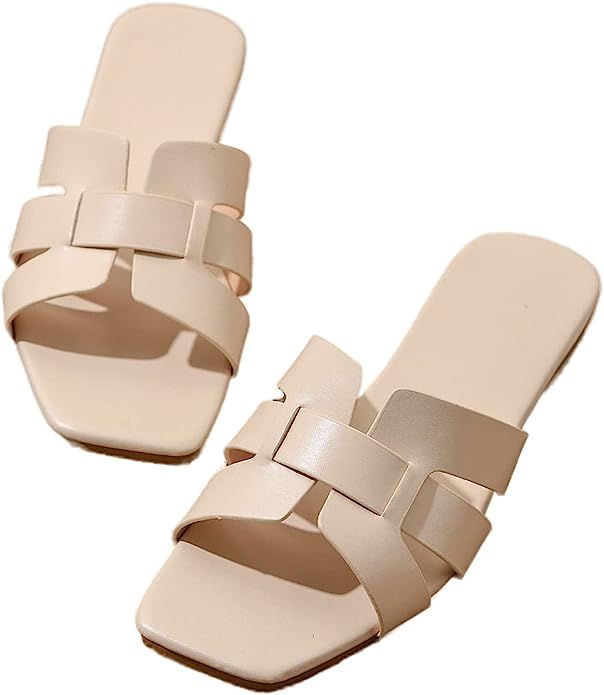 GORGLITTER Women's Cut Out Flat Sandals Summer Casual H-Band Slide Sandal | Amazon (US)