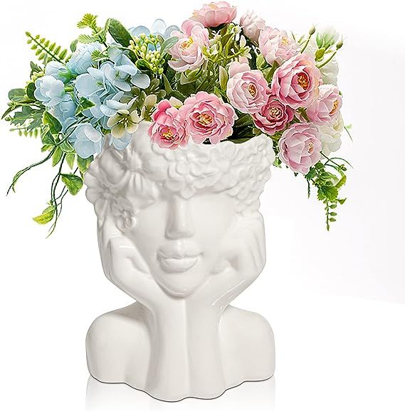 ComSaf White Ceramic Flower Vase for Decor,Modern Style Female Form Face Vase,Unique Flower Vase ... | Amazon (US)