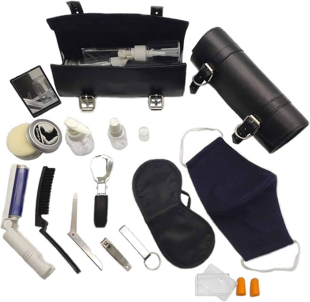 Tralight Men’s 16 Pcs Premium Travel Kit - PU Leather Travel Toiletry Bag -Manicure Grooming Set - M | Amazon (US)