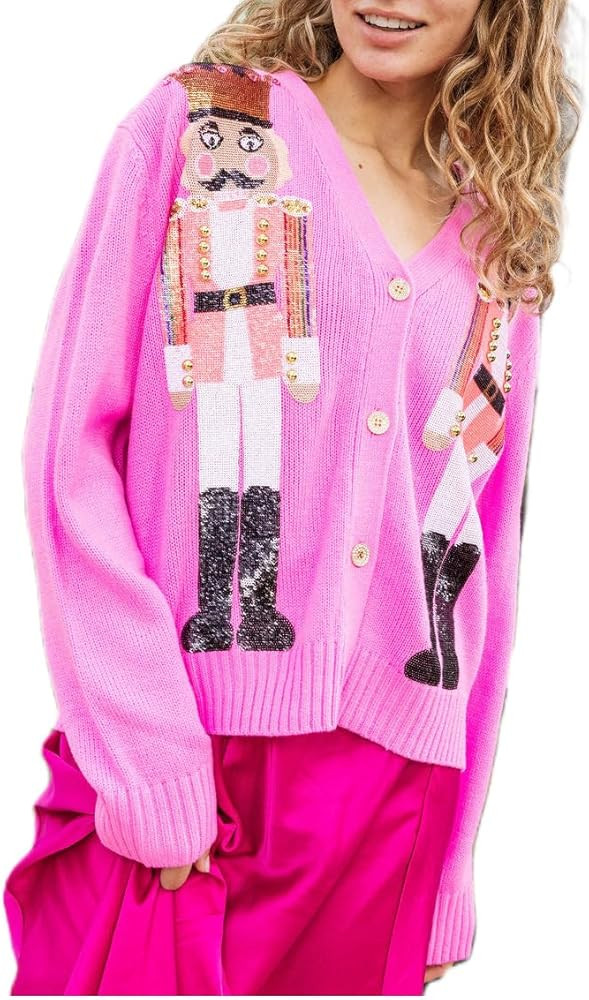 Women's Bow Tie Cardigan Sweaters Sequin Graphic Long Sleeve Open Front Knitted Cardigans Cute Pa... | Amazon (US)