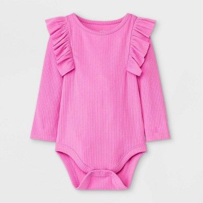 Baby Girls' Rib Ruffle Long Sleeve Bodysuit - Cat & Jack™ Pink | Target