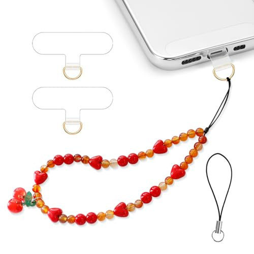 Phone Charm Strap Universal CellPhone Lanyard Hand iPhone Wrist Strap Cute Beaded Chain String Wristlet Bracelet Handmade Phone Case Accessories with Tether Tab for Women Girls Sweet Cherries | Amazon (US)