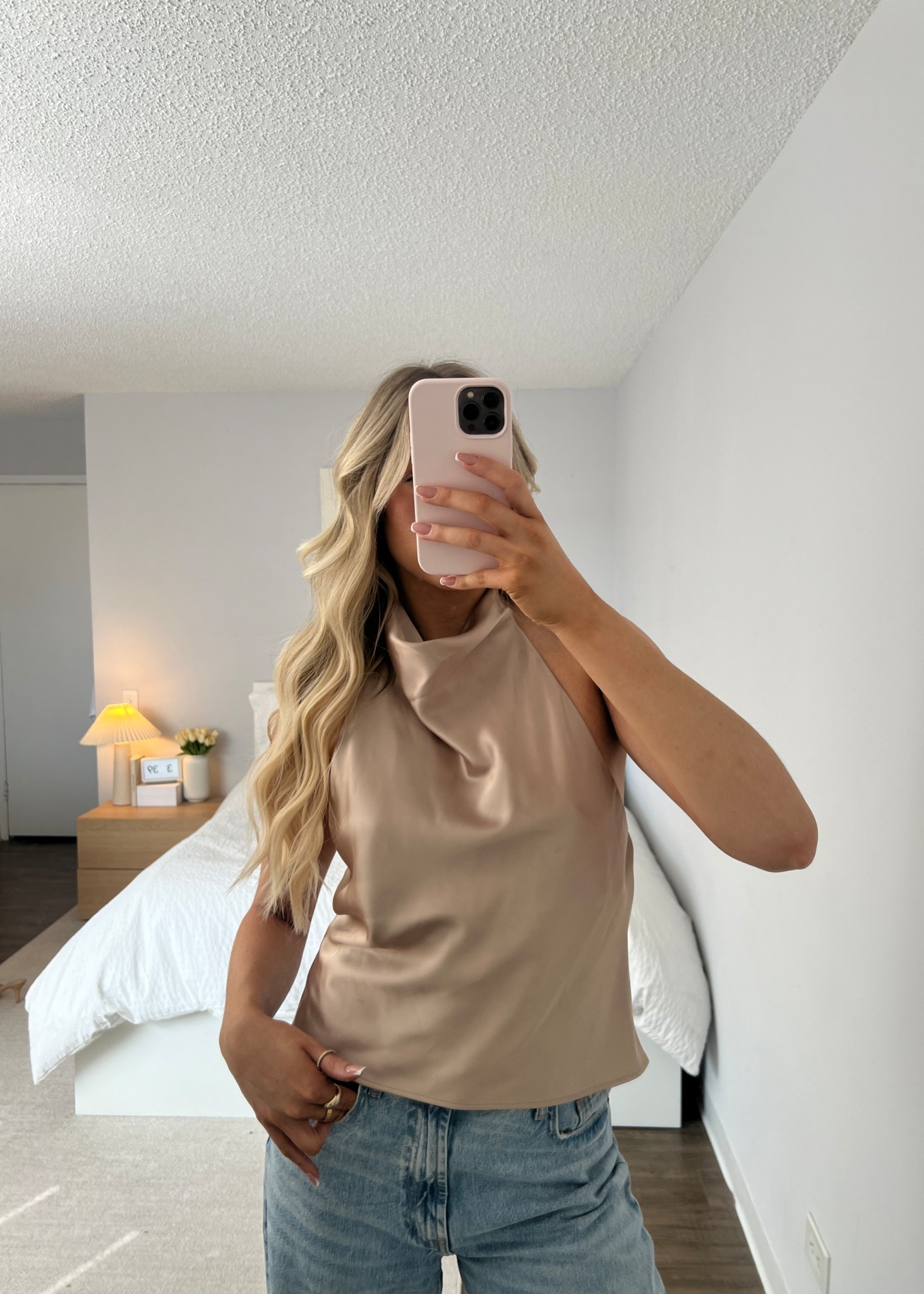 Zara champagne satin top