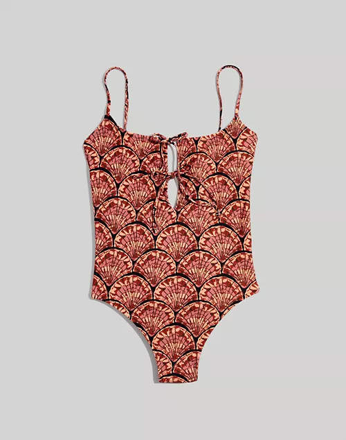 Madewell Second Wave Tie-Front One-Piece Swimsuit in Painted Seashells | Madewell