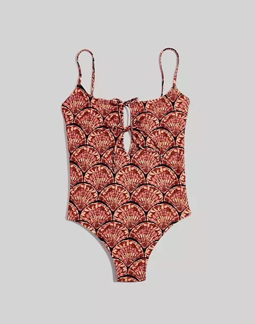 Madewell Second Wave Tie-Front One-Piece Swimsuit in Painted Seashells | Madewell