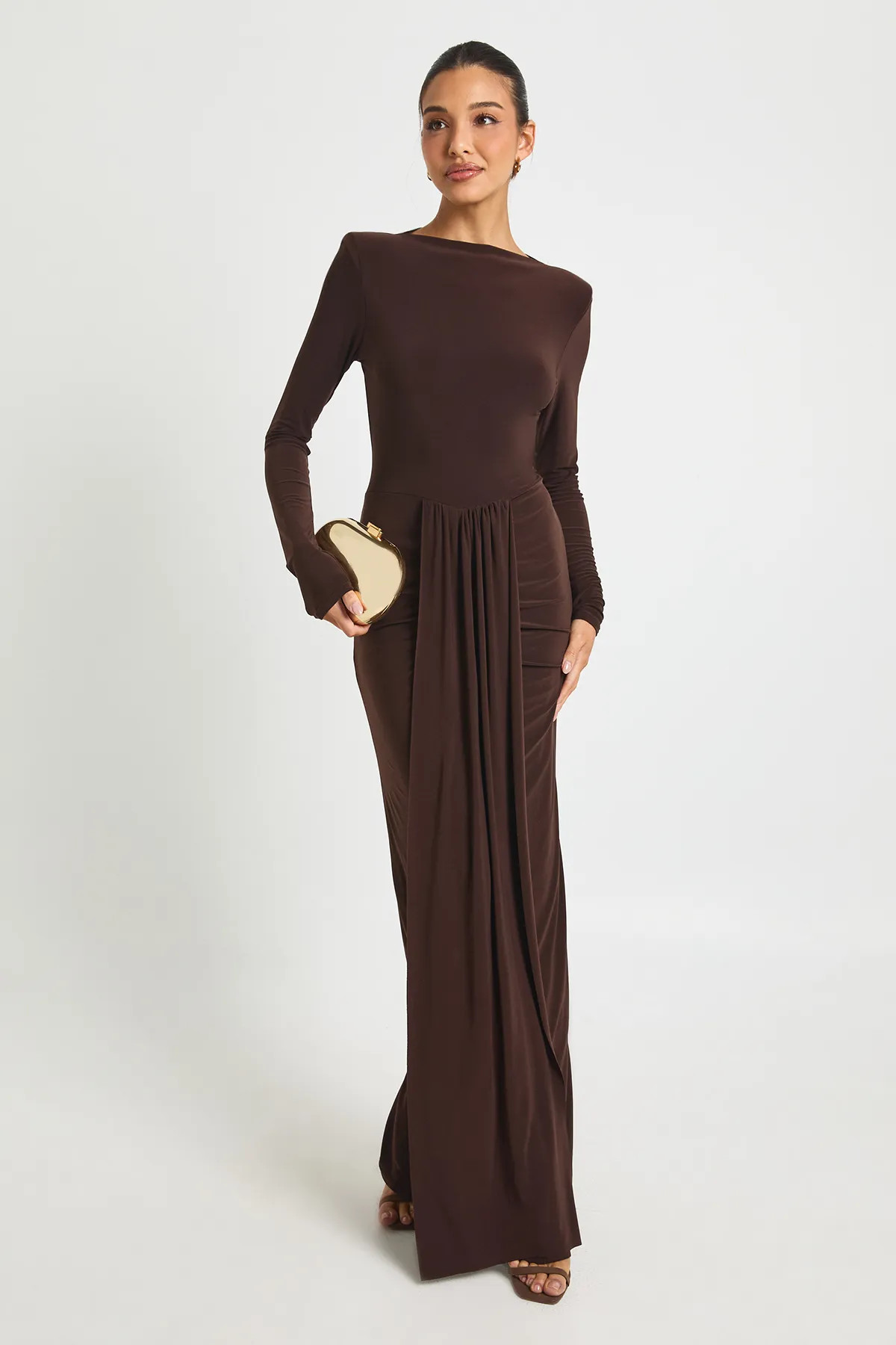 Shoulder Pad Slinky Drape Maxi Dress | Boohoo.com (UK & IE)
