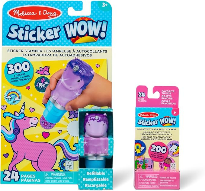 Melissa & Doug Sticker Wow!\u2122 Purple Unicorn Bundle: 24-Page Activity Pad, Stamper, 500 Stick... | Amazon (US)