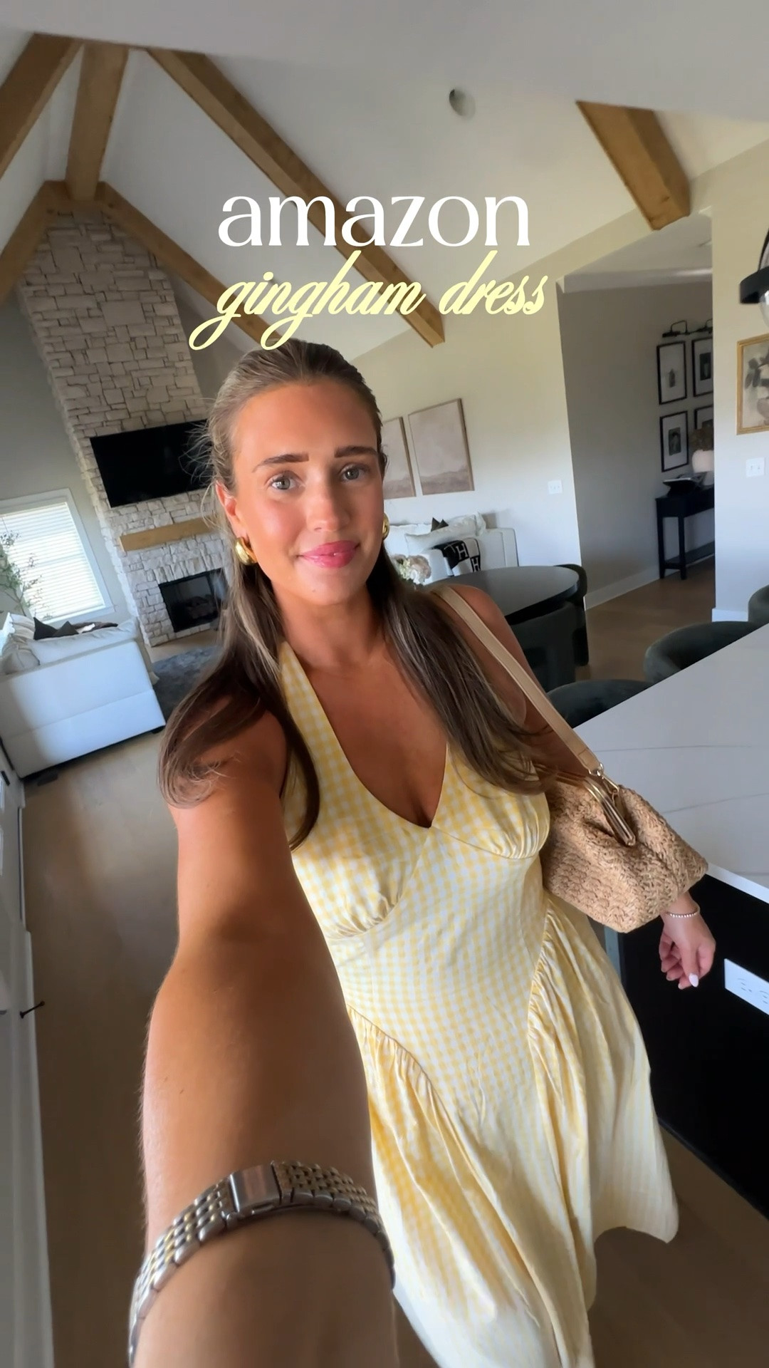 Amazon Gingham halter dress 
5’10” | size 8 
Wearing a medium (tts)

#LTKmomlife #LTKootd #LTKTall