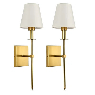 Set of 2 Retro Gold Wall Sconces with Fabric Shade | Wayfair North America