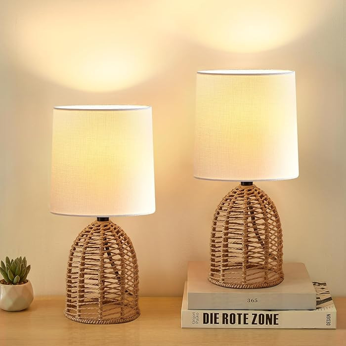 Rattan Lamp Boho Lamps Set of 2-13.75" Mini Farmhouse Table Lamp Rustic End Table Decorative Smal... | Amazon (US)